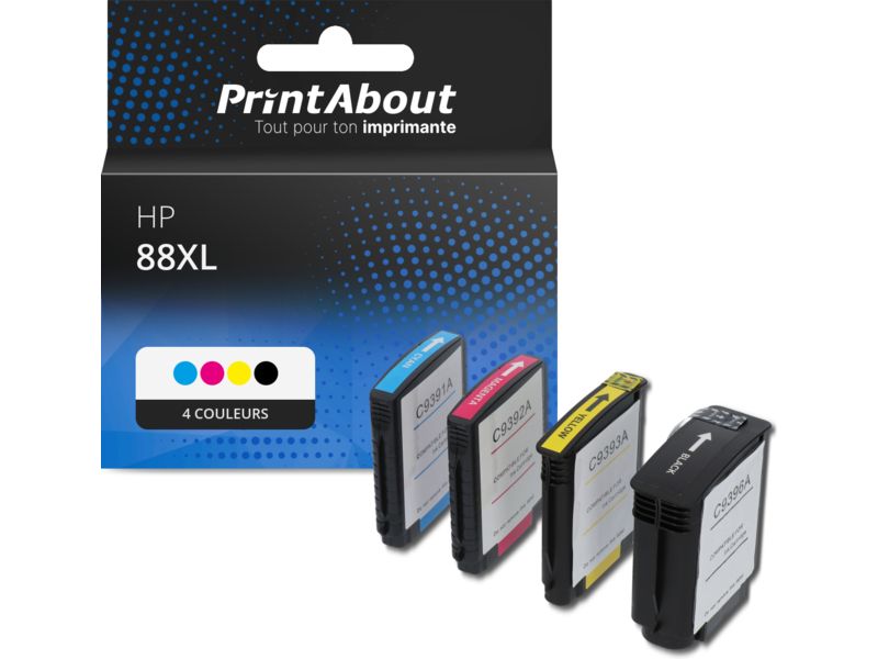 Cartouche compatible HP 88XL (C9396AE) - 4 couleurs - Grande capacité - Multipack