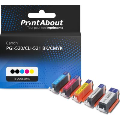 Cartouche compatible Canon PGI-520/CLI-521 BK/CMYK - 5 couleurs - Multipack