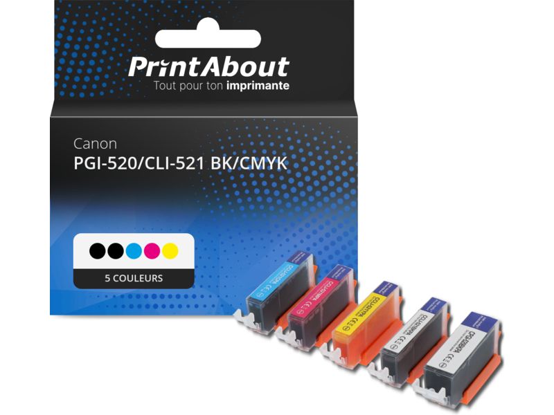 Cartouche compatible Canon PGI-520/CLI-521 BK/CMYK - 5 couleurs - Multipack