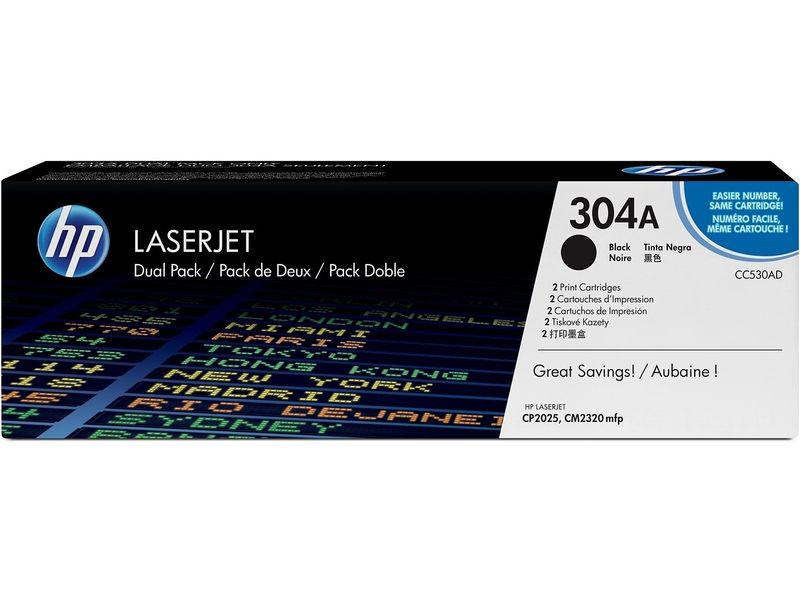 HP 304A - Pack de 2 - noir - originale - LaserJet - cartouche de toner (CC530AD) - pour Color LaserJet CM2320fxi, CM2320n, CM2320nf, CP2025, CP2025dn, CP2025n, CP2025x