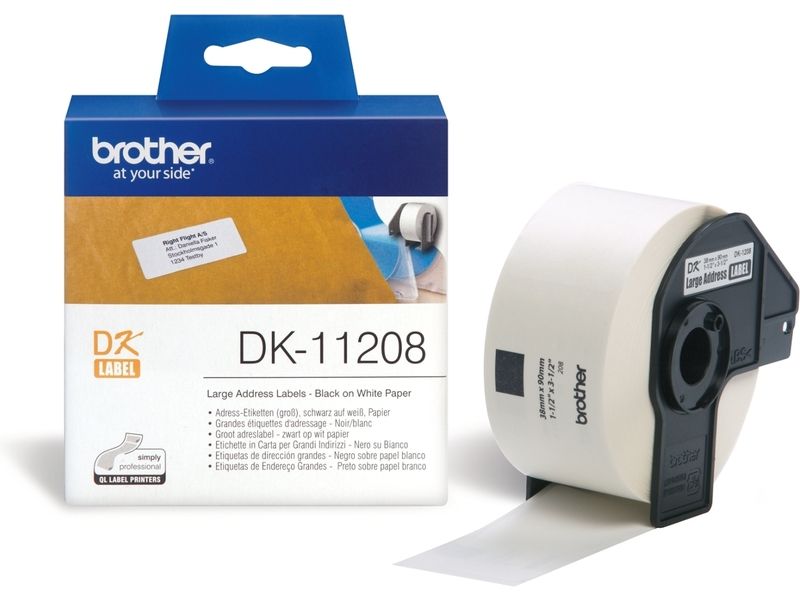 Brother DK-11208 Etiket Zwart op wit (38 mm x 90 mm)
