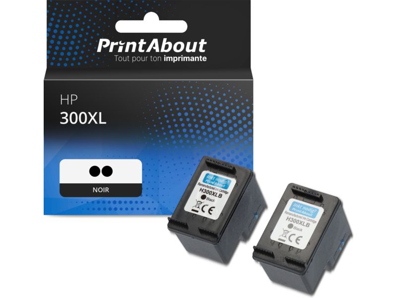 Cartouche compatible HP 300XL (D8J43AE) - Pack de 2 - Noir - Grande capacité - Multipack