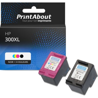 Cartouche compatible HP 300XL (CC641EE) - Noir + 3 couleurs - Grande capacité - Multipack
