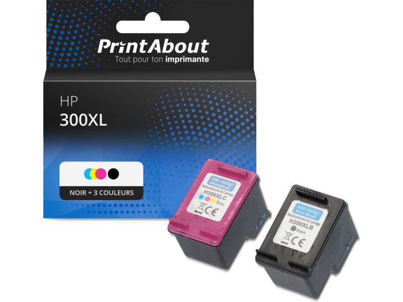Cartouche compatible HP 300XL (CC641EE) - Noir + 3 couleurs - Grande capacité - Multipack