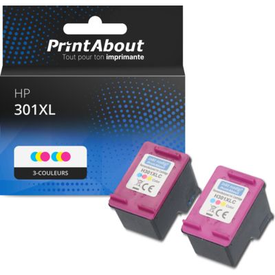 Cartouche compatible HP 301XL (D8J46AE) - pack de 2 - 3 couleurs - Grande capacité - Multipack