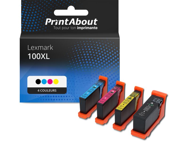 Cartouche compatible Lexmark 100XL (14N1068E) - 4 couleurs - Grande capacité - Multipack
