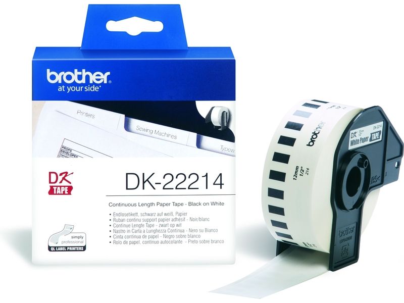 Brother DK-22214 Etiket Zwart op wit (12 mm)