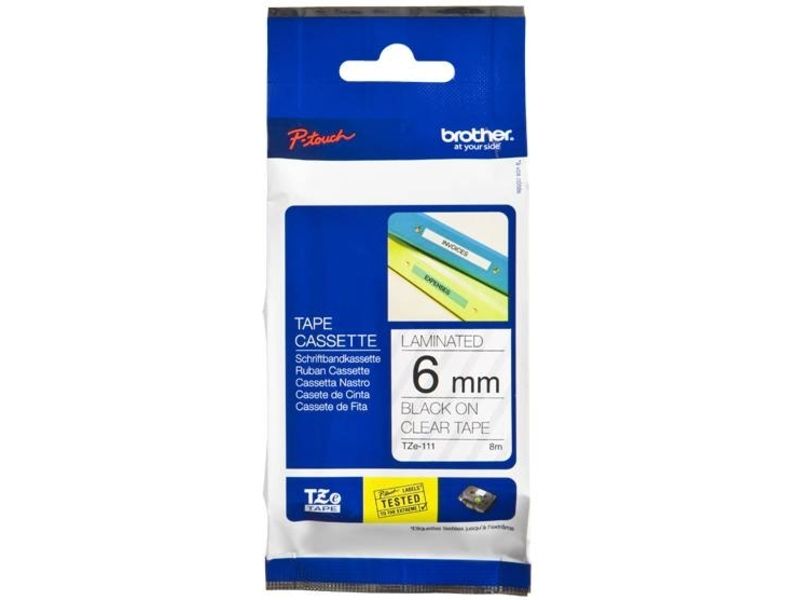 Brother TZe-111 Tape Zwart op transparant (6 mm)