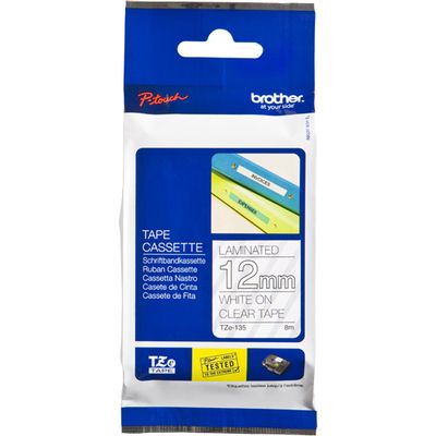 Brother TZe-135 - (12 mm) - Blanc sur transparent - Ruban