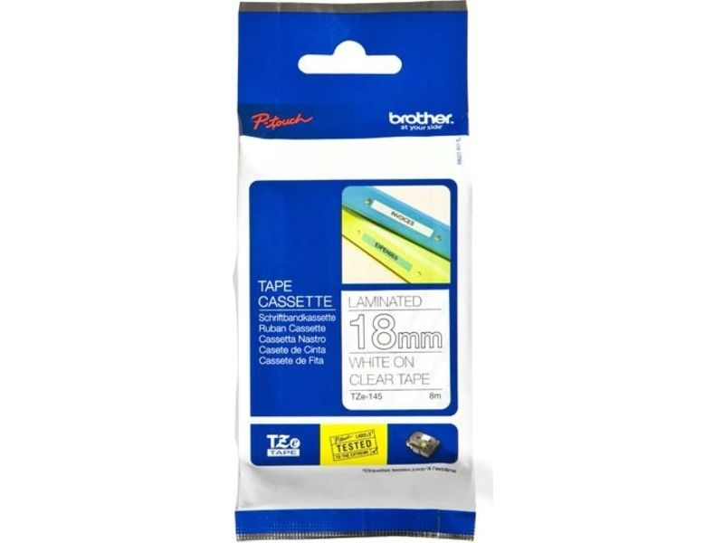 Brother TZe-145 Tape Wit op transparant (18 mm)