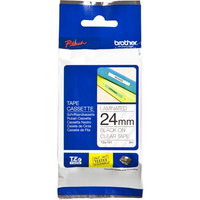 Brother TZe-151 - (24 mm x 24 mm) - Noir sur transparent - Ruban