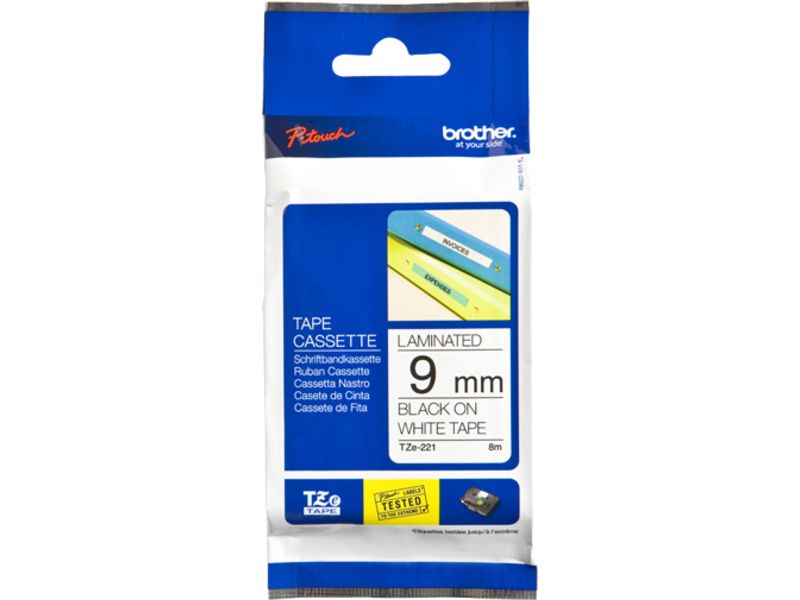 Brother TZe-221 Tape Zwart op wit (9 mm)