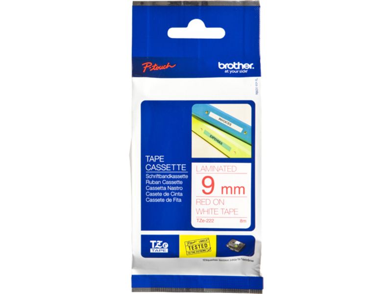 Brother TZe-222 Tape Rood op wit (9 mm)