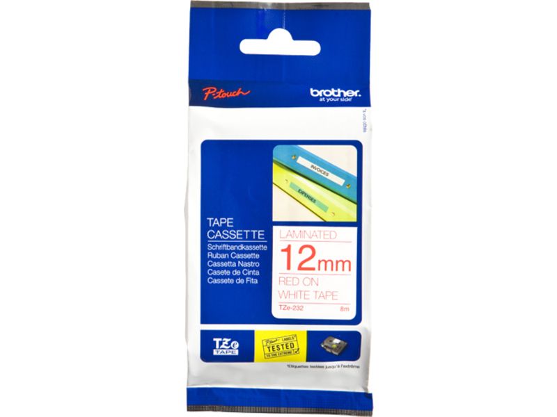 Brother TZe-232 Tape Rood op wit (12 mm)