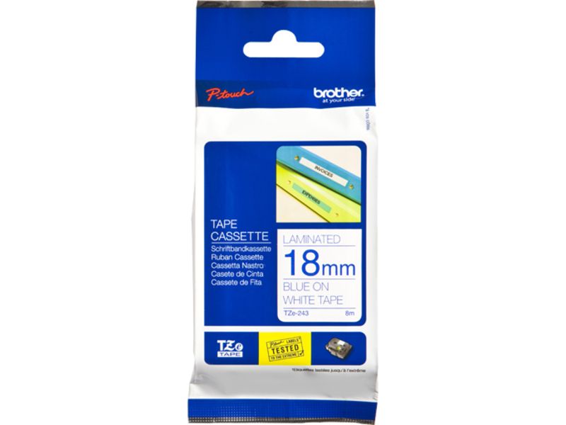 Brother TZe-243 Tape Blauw op wit (18 mm)