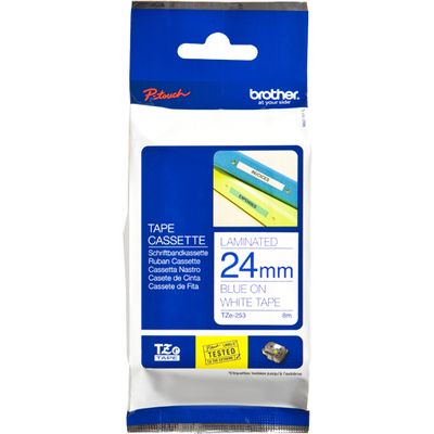 Brother TZe-253 - (24 mm x 24 mm) - Bleu sur blanc - Ruban