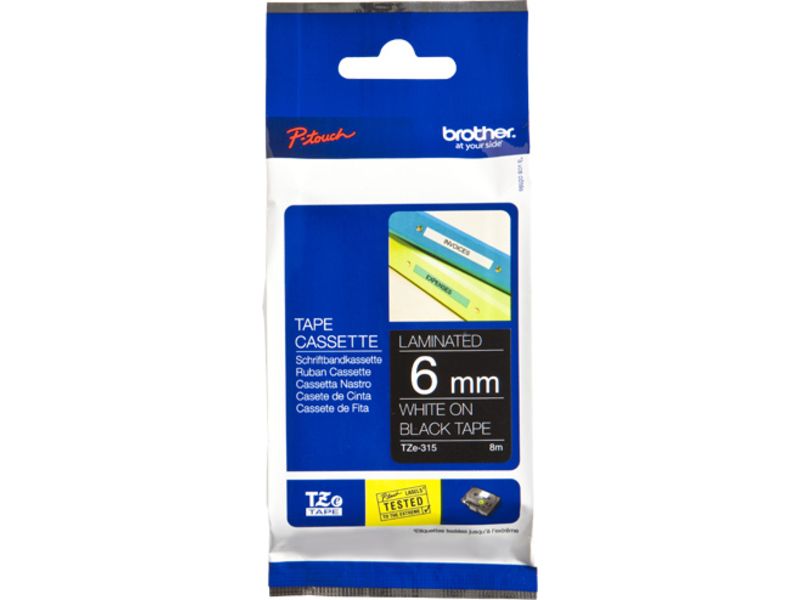 Brother TZe-315 Tape Wit op zwart (6 mm)