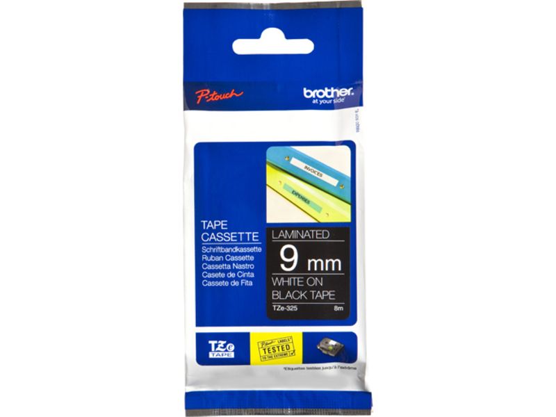 Brother TZe-325 Tape Wit op zwart (9 mm)