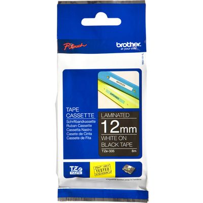 Brother TZe-335 - (12 mm) - Blanc sur noir - Ruban