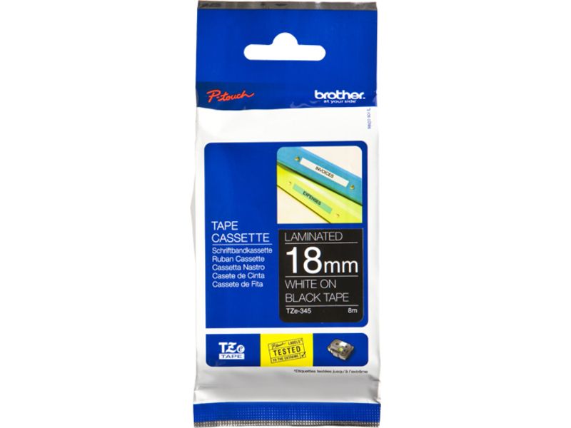 Brother TZe-345 Tape Wit op zwart (18 mm)