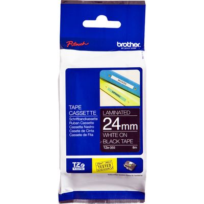 Brother TZe-355 - (24 mm x 24 mm) - Blanc sur noir - Ruban