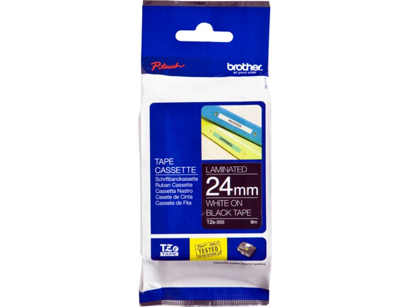 Brother TZe-355 Tape Wit op zwart (24 mm)