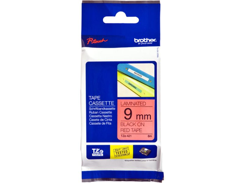 Brother TZe-421 Tape Zwart op rood (9 mm)