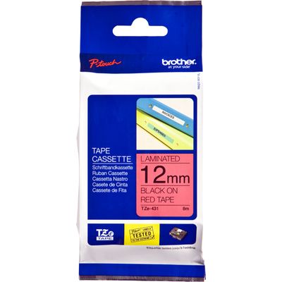 Brother TZe-431 - (12 mm) - Noir sur rouge - Ruban