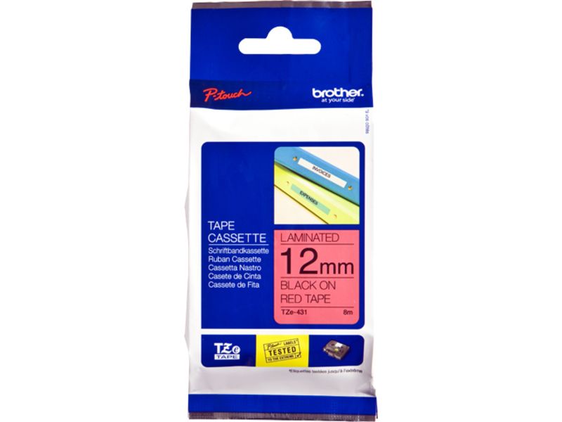 Brother TZe-431 Tape Zwart op rood (12 mm)
