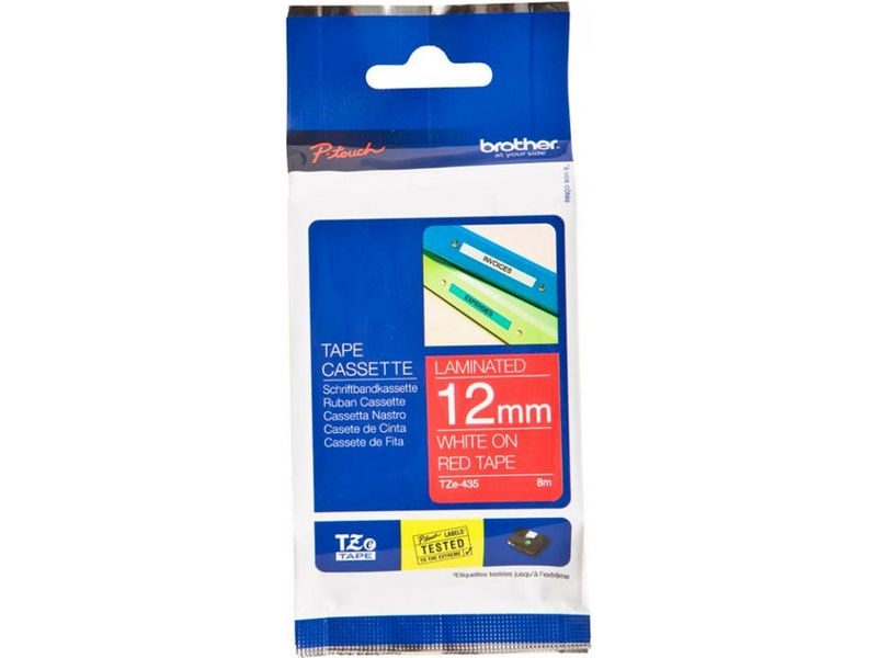 Brother TZe-435 Tape Wit op rood (12 mm)