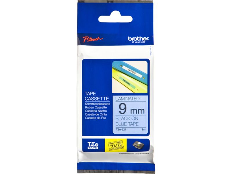 Brother TZe-521 Tape Zwart op blauw (9 mm)