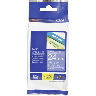 Brother TZe-555 - (24 mm x 24 mm) - Blanc sur bleu - Ruban