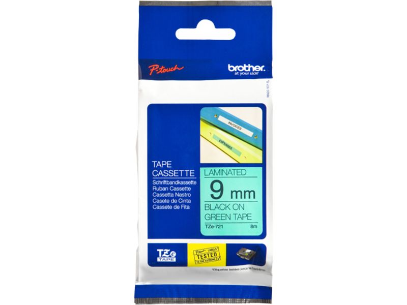 Brother TZe-721 Tape Zwart op groen (9 mm)