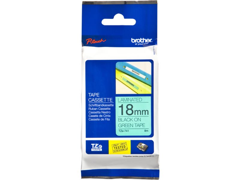 Brother TZe-741 Tape Zwart op groen (18 mm)