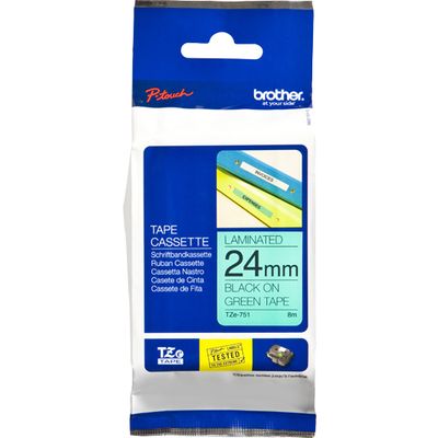 Brother TZe-751 - (24 mm x 24 mm) - Noir sur vert - Ruban