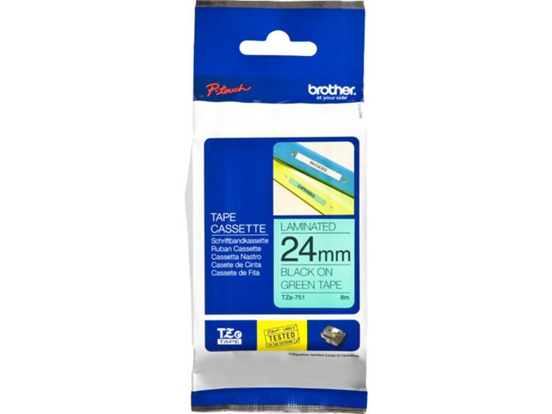Brother TZe-751 Tape Zwart op groen (24 mm)