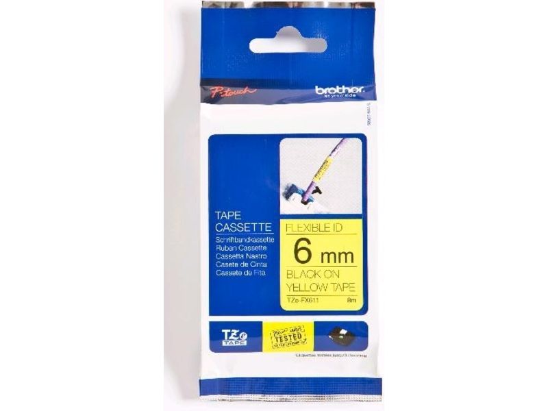 Brother TZe-FX611 Tape Zwart op geel (6 mm)