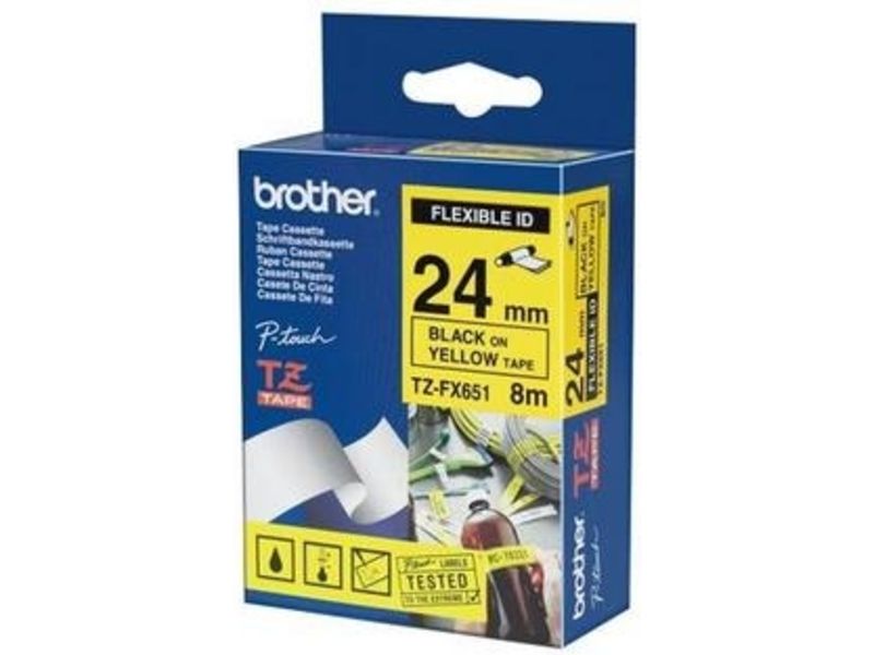 Brother TZe-FX651 Tape Zwart op geel (24 mm)