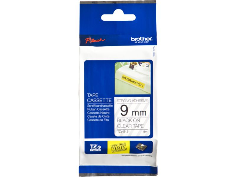 Brother TZe-S121 Tape Zwart op transparant (9 mm)