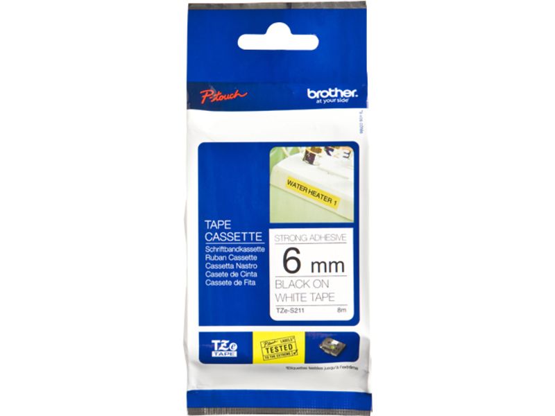 Brother TZe-S211 Tape Zwart op wit (6 mm)