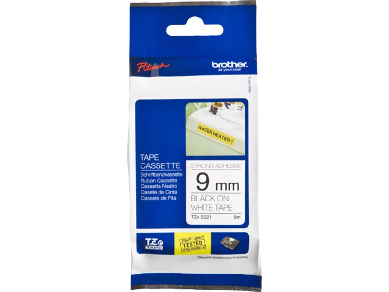 Brother TZe-S221 Tape Zwart op wit (9 mm)