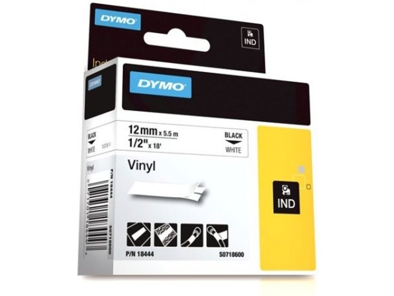 Dymo 18444 (S0718600) Tape Zwart op wit (12 mm)