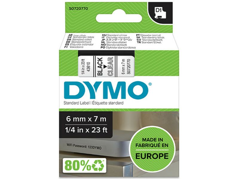 Dymo 43610 (S0720770) Tape Zwart op transparant (6 mm)