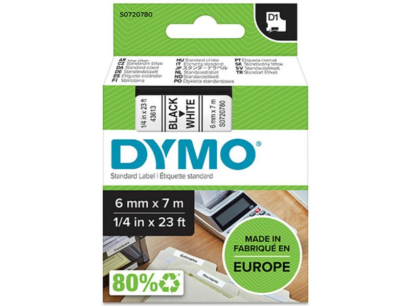 Dymo 43613 (S0720780) Tape Zwart op wit (6 mm)