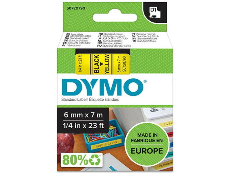 Dymo 43618 (S0720790) Tape Zwart op geel (6 mm)