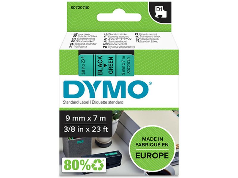 Dymo 40919 (S0720740) Tape Zwart op groen (9 mm)