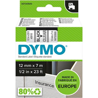 Dymo 45010 (S0720500) - (12 mm) - Noir sur transparent - Ruban