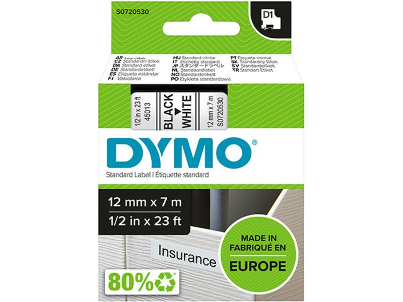 Dymo 45013 (S0720530) Tape Zwart op wit (12 mm)