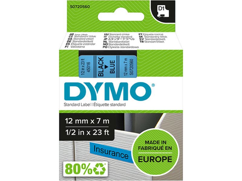 Dymo 45016 (S0720560) Tape Zwart op blauw (12 mm)