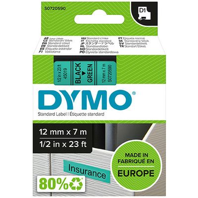 Dymo 45019 (S0720590) - (12 mm) - Noir sur vert - Ruban